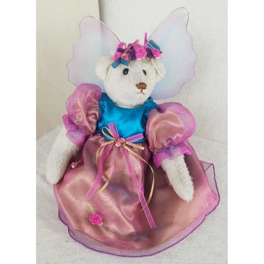 TB Toy Trading Co white Fairy Dress Teddy Bear Floral crown winged‎ 13"